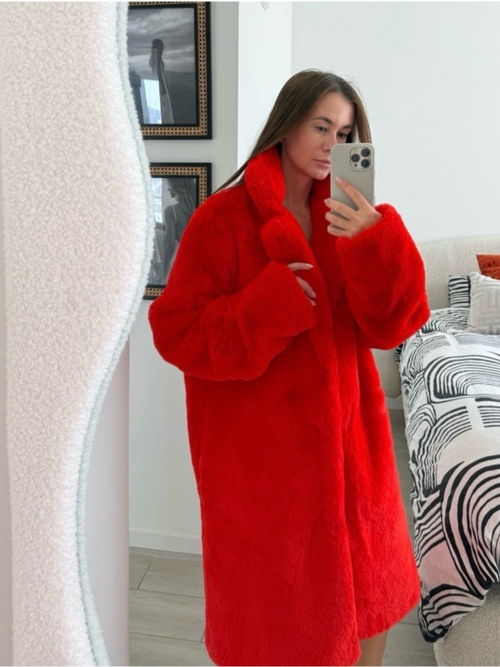 Women's Plush Red Faux-Fur Ski Jacket